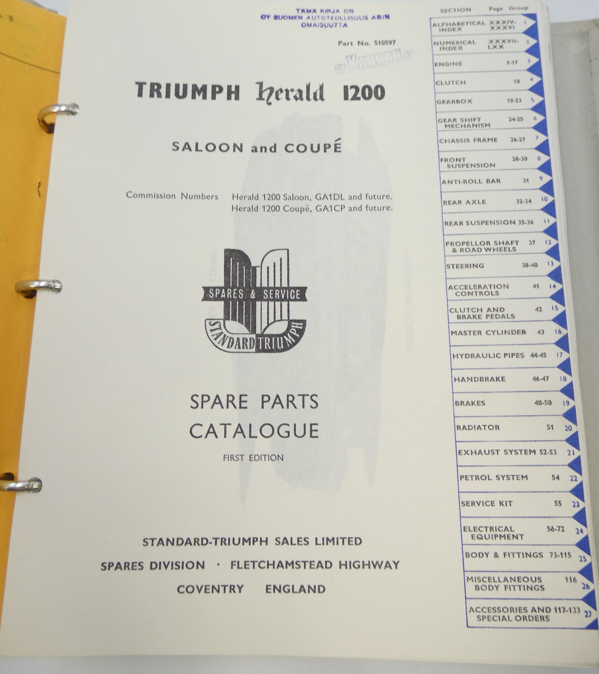 Triumph Herald 1200 Saloon & Coupé spare parts catalogue
