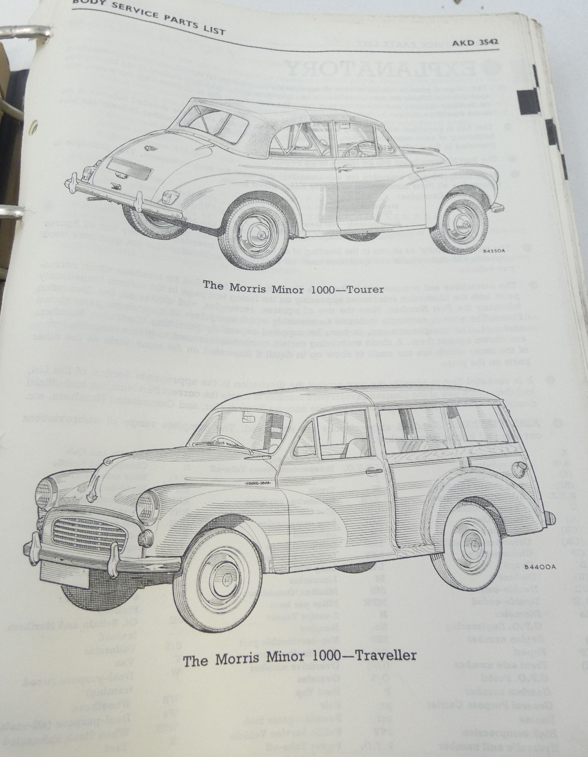 BMC body service parts list Morris Minor 1000 2-door and 4-door Saloon tourer and traveller