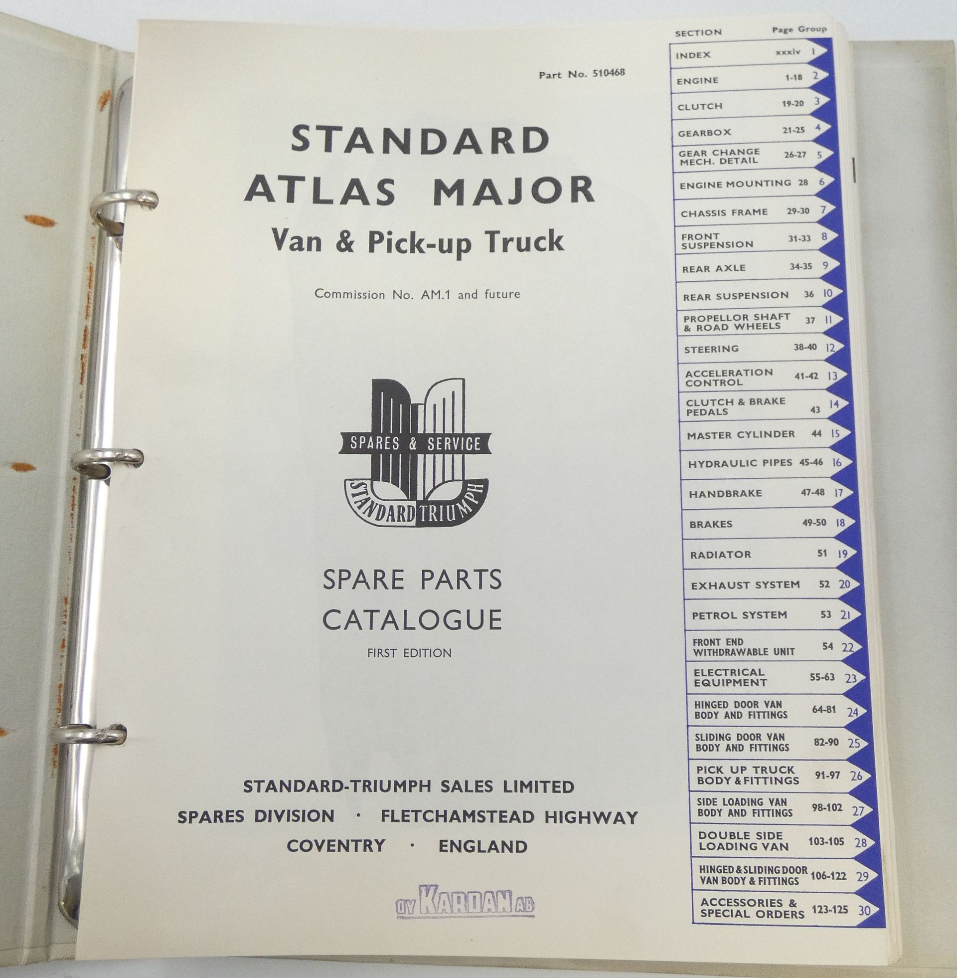 Standard Atlas Major van & pick-up truck spare parts manual
