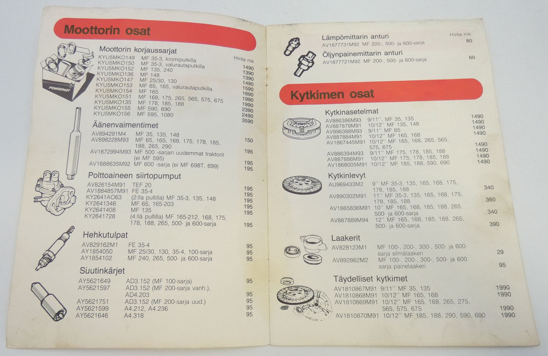 Massey-Ferguson varaosalehtinen (useita malleja)