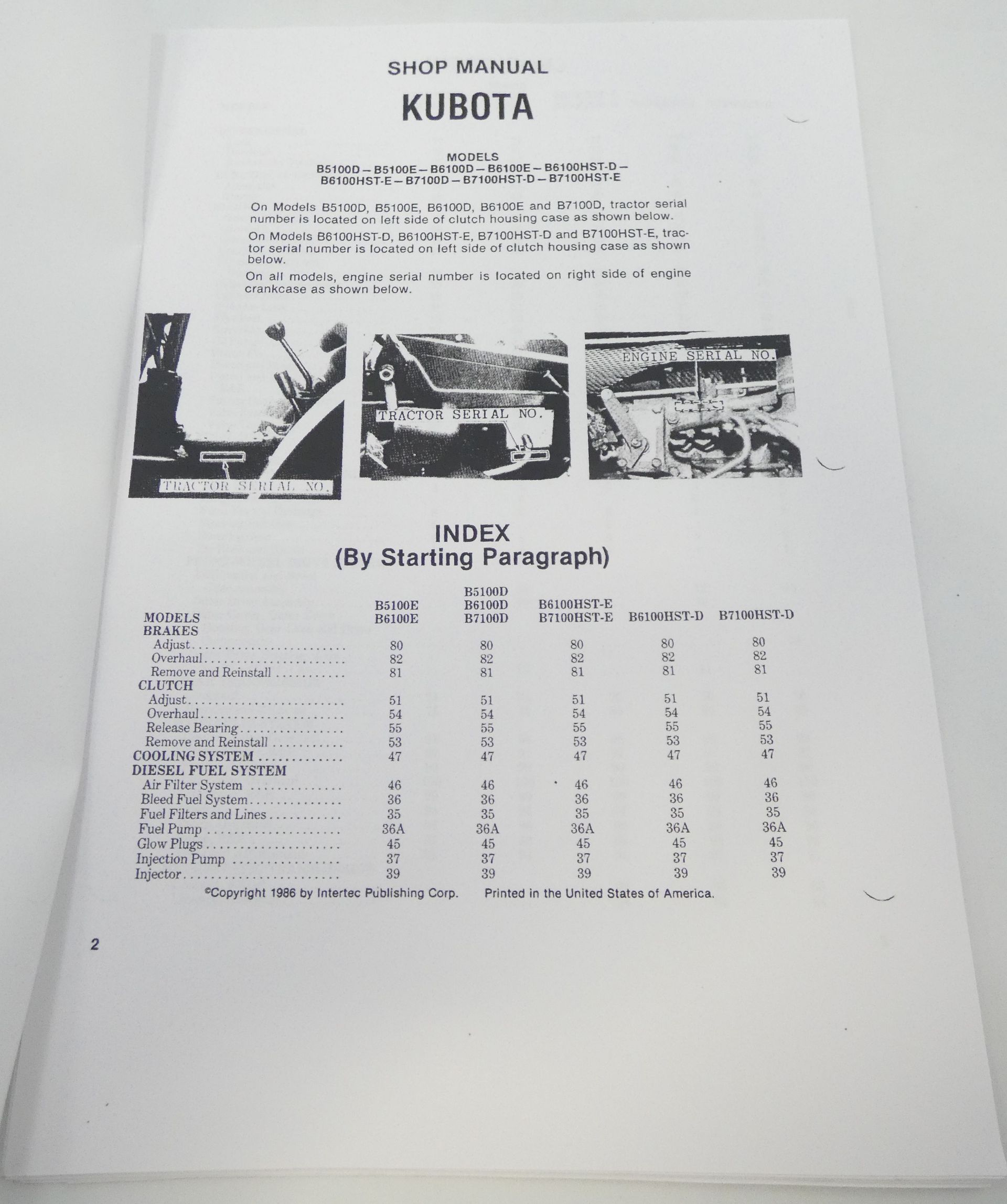 Kubota B5100D, B5100E, B6100D, B6100E, B6100HST-D, B6100HST-E, B7100D, B7100HST-D, B7100HST-E shop & service