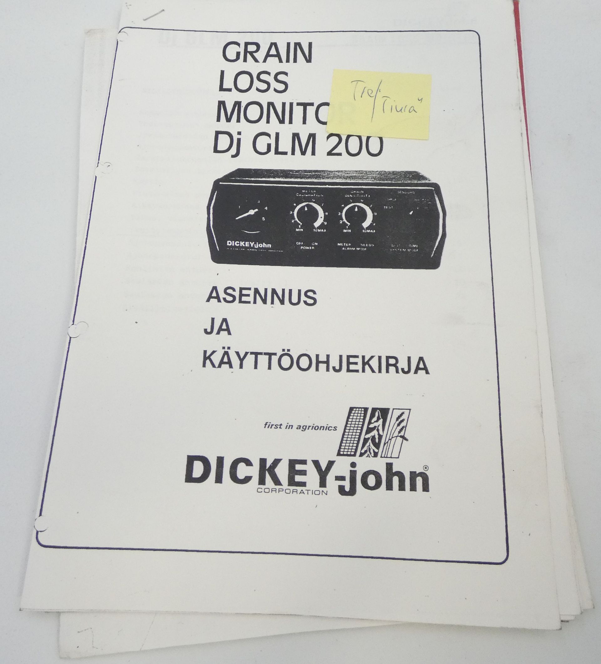 Fiatagri 3500-3550 käyttöohjekirja + Dickey-John grain loss monitor Dj GLM 200 asennus- ja käyttöohjekirja