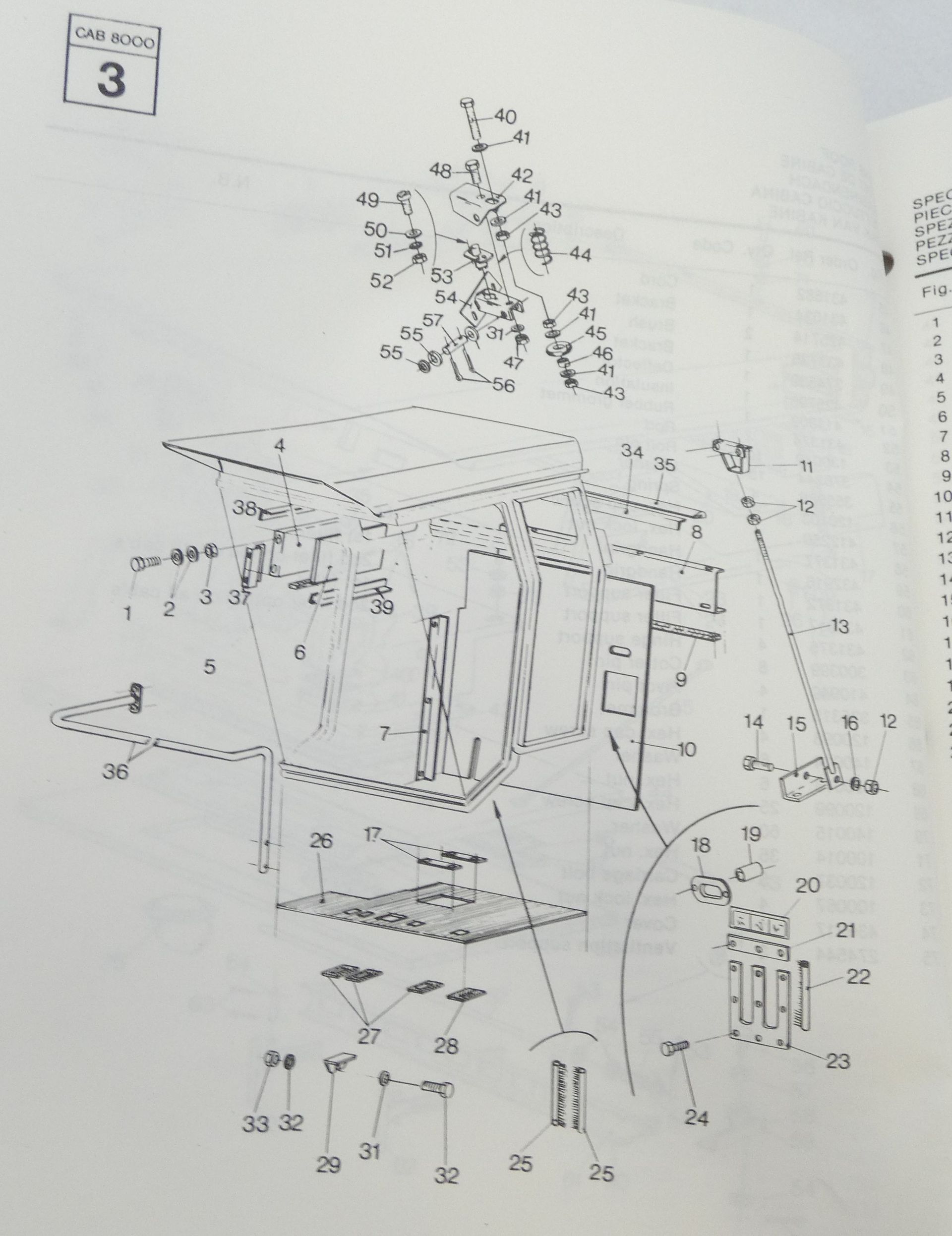 New Holland Zedelgem operator's cab for 8000 series combines service part catalogue