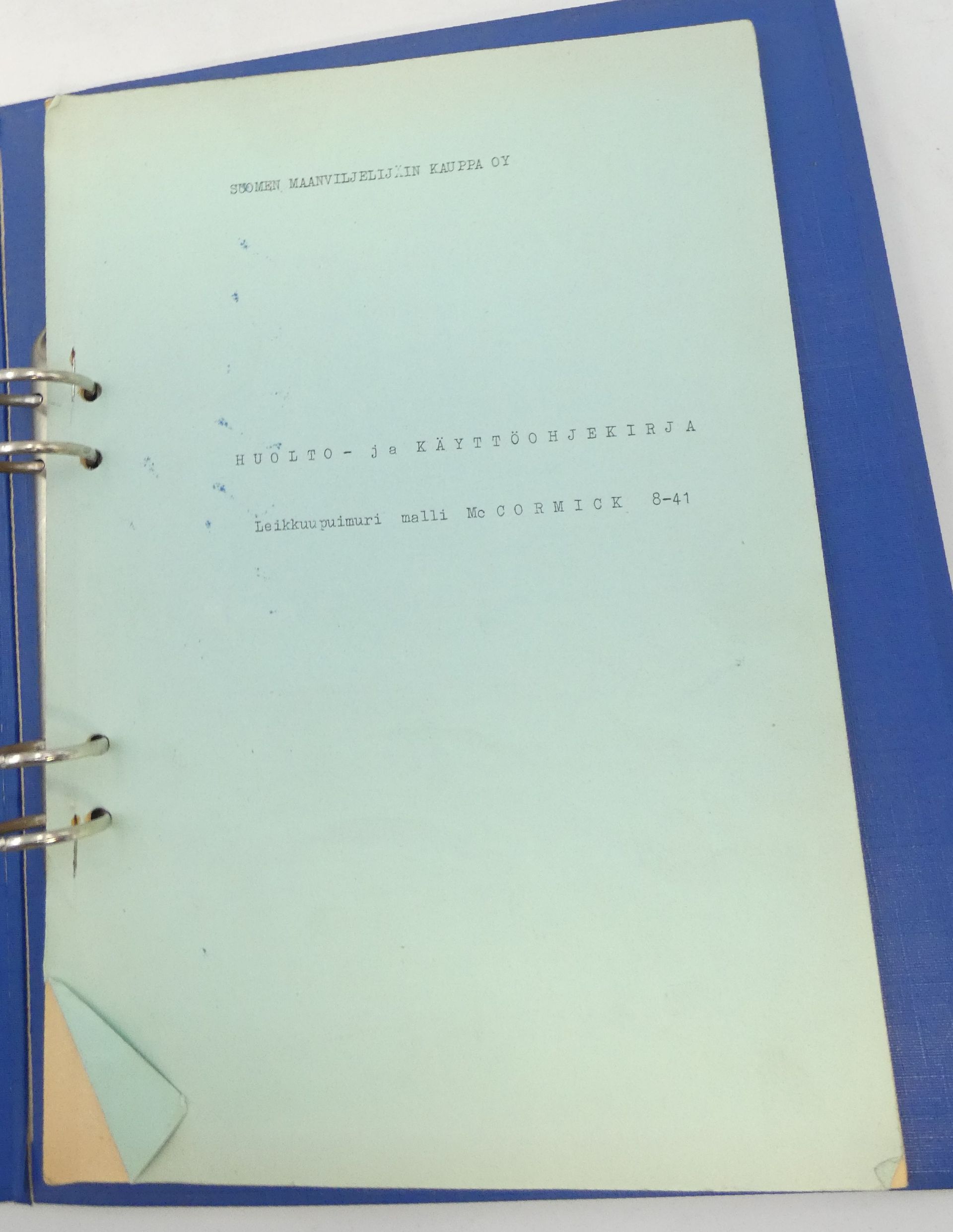 McCormick 8-41 huolto- ja käyttöohjekirja