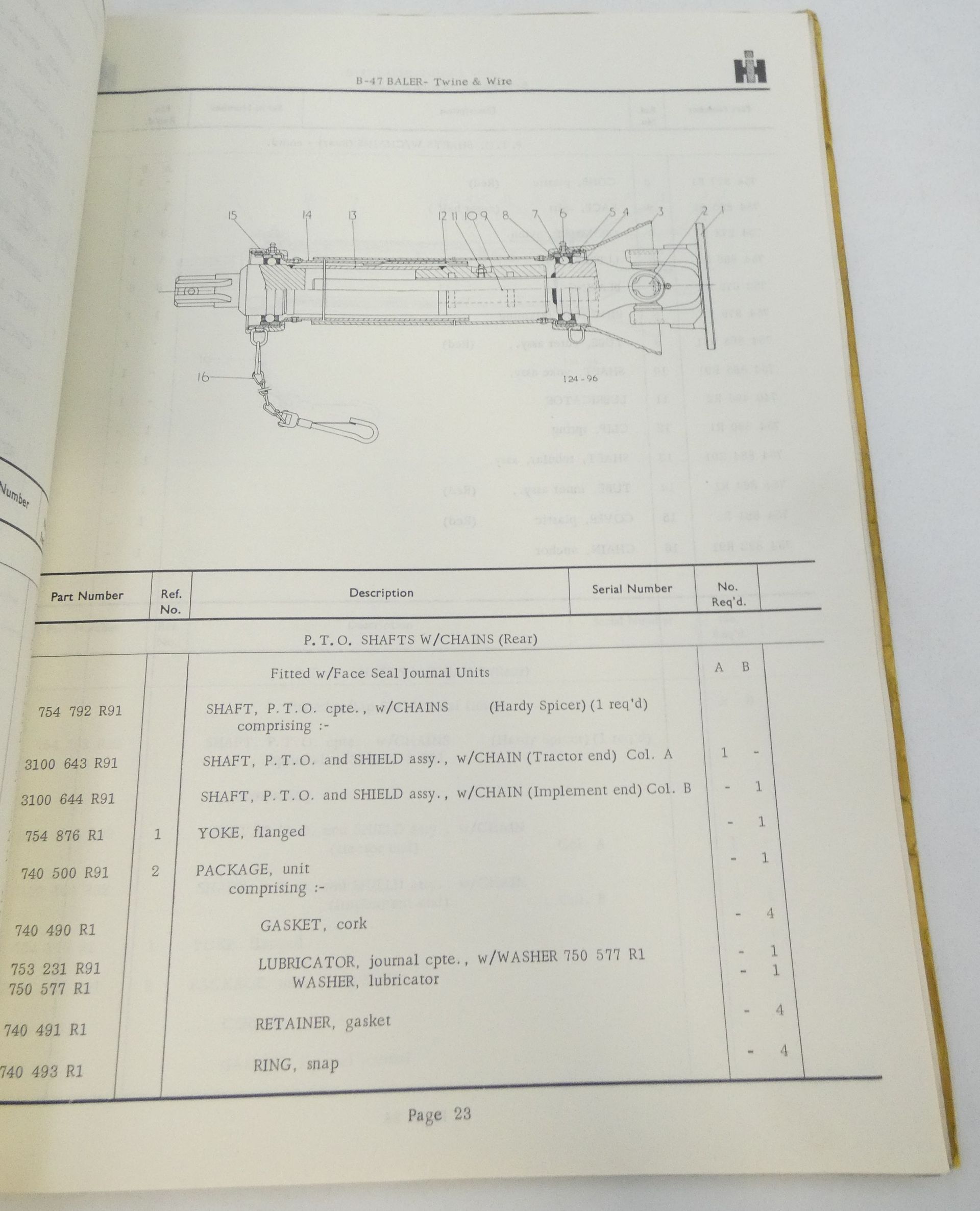 McCormick International B-47 twine and wire pickup baler parts catalogue