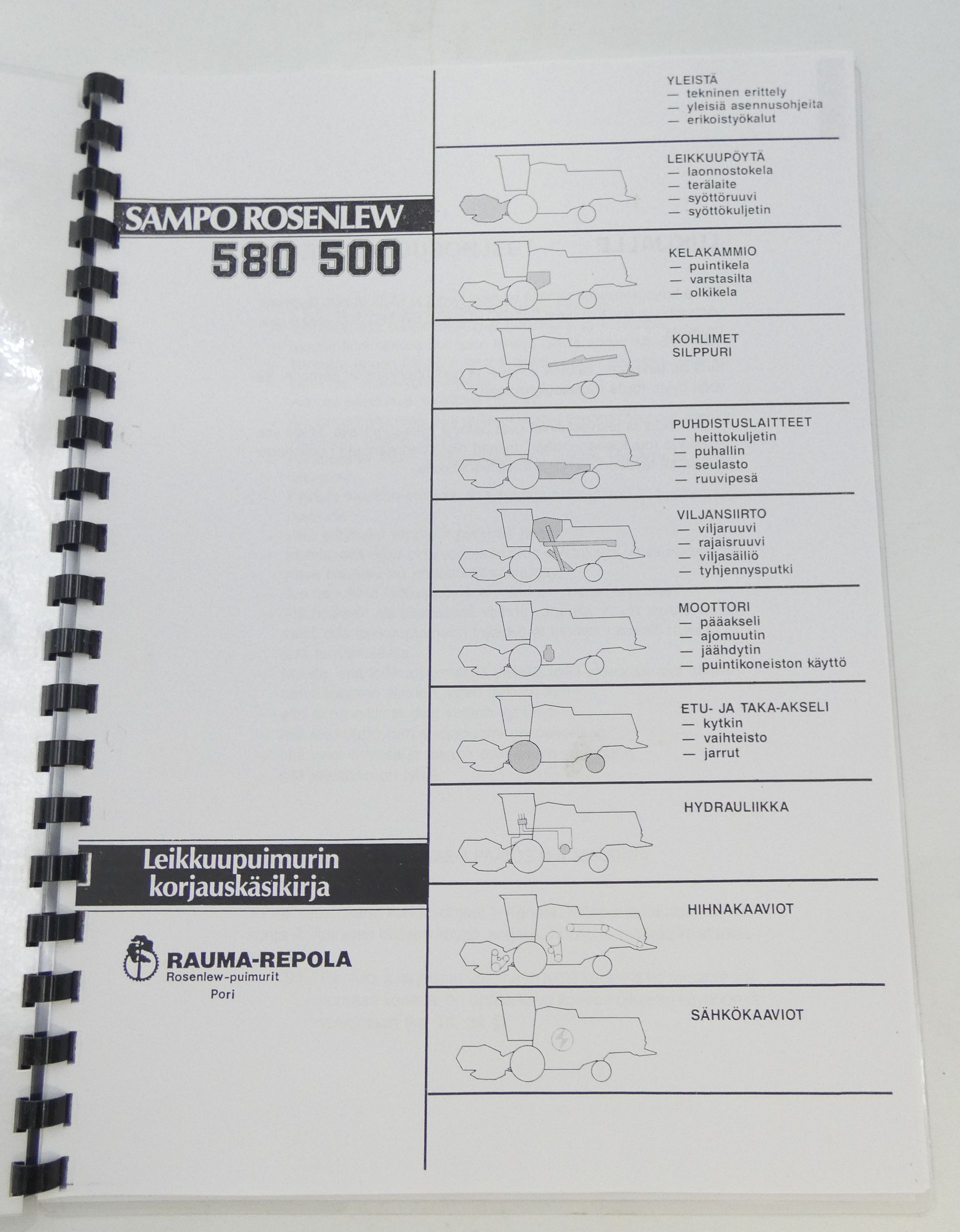 Sampo Rosenlew 580, 500 leikkuupuimurin korjauskäsikirja