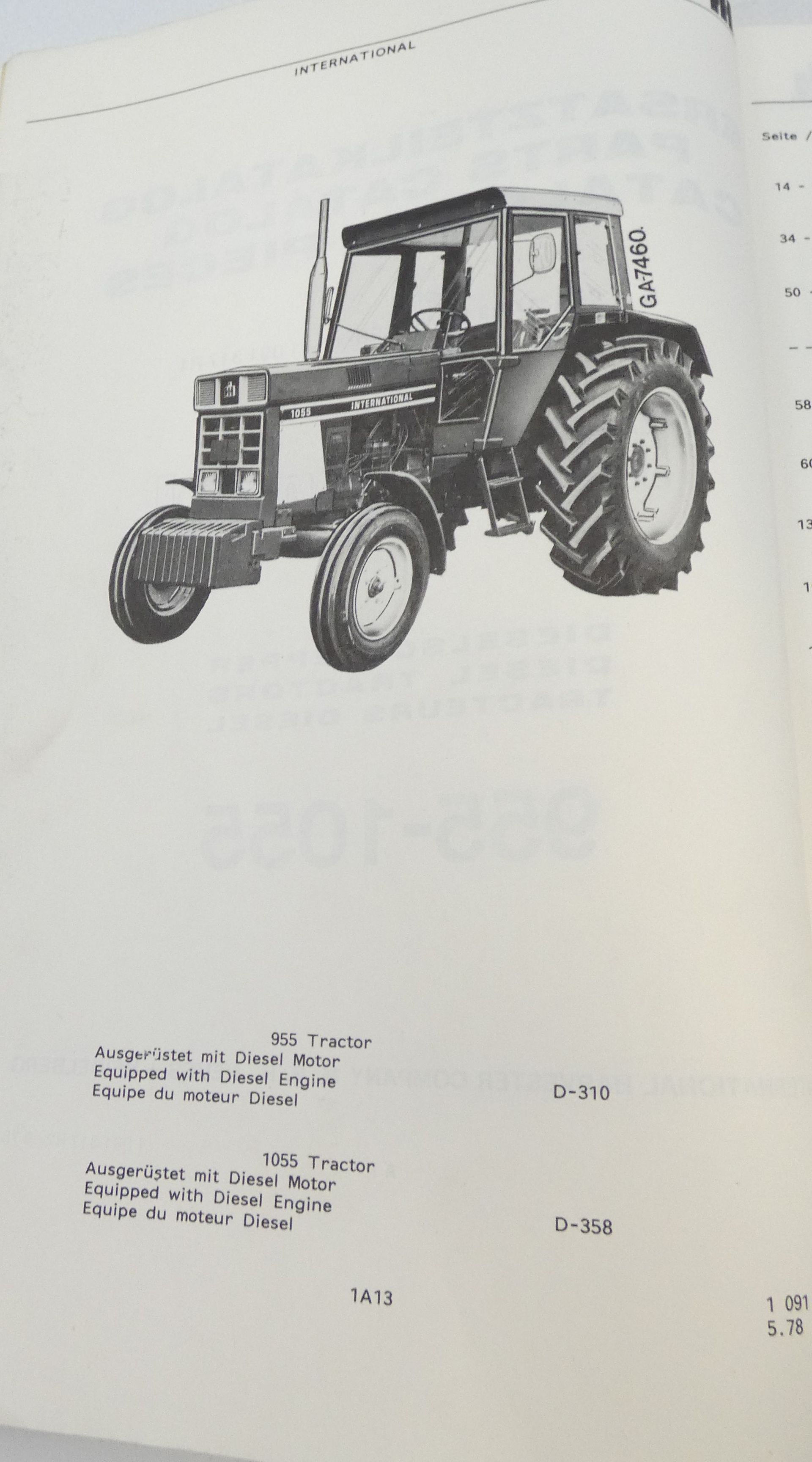 International 955+1055 diesel tractors parts catalog