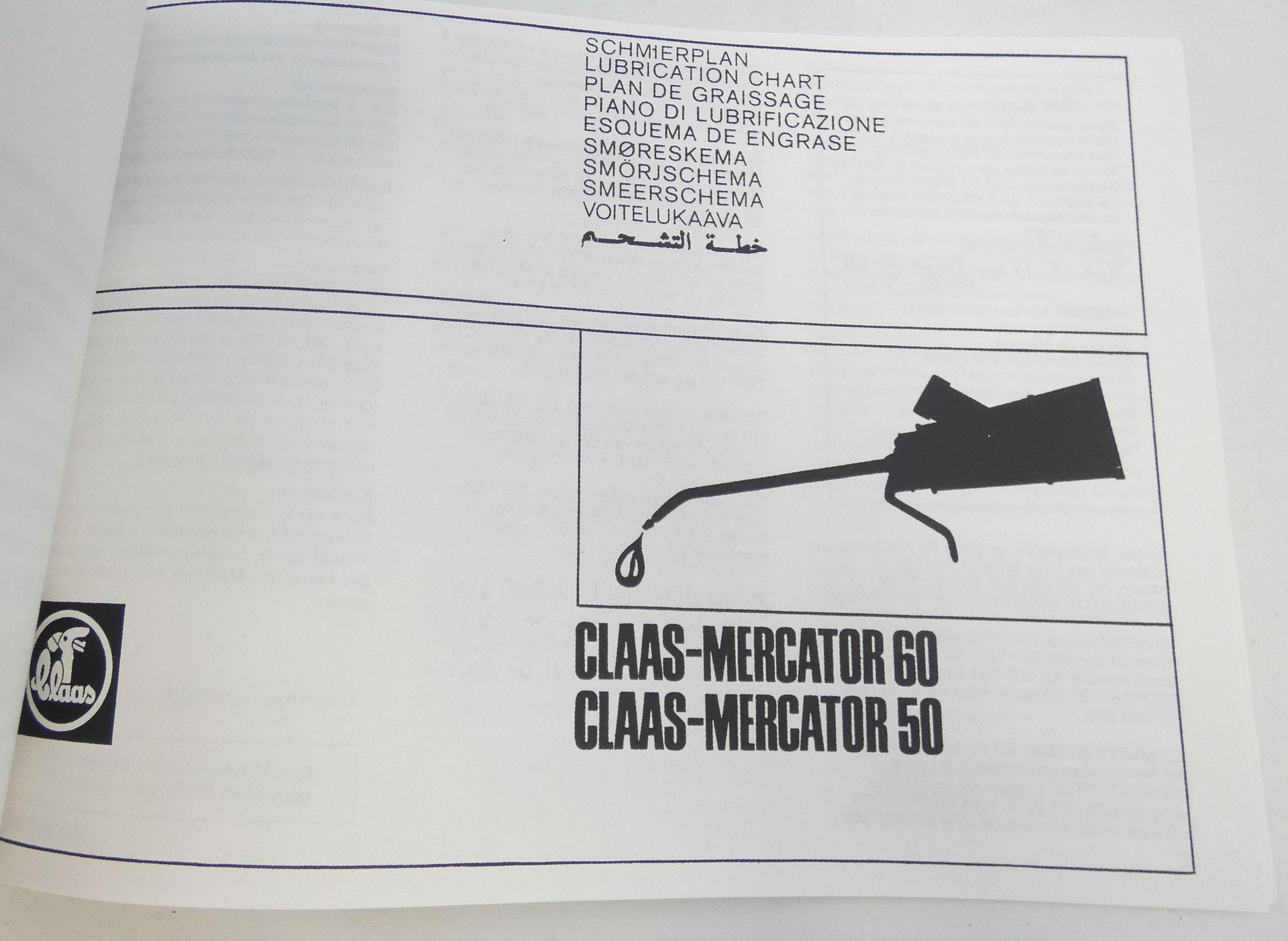 Claas-Mercator 60/50 instruktionsbok + lubrication chart.
