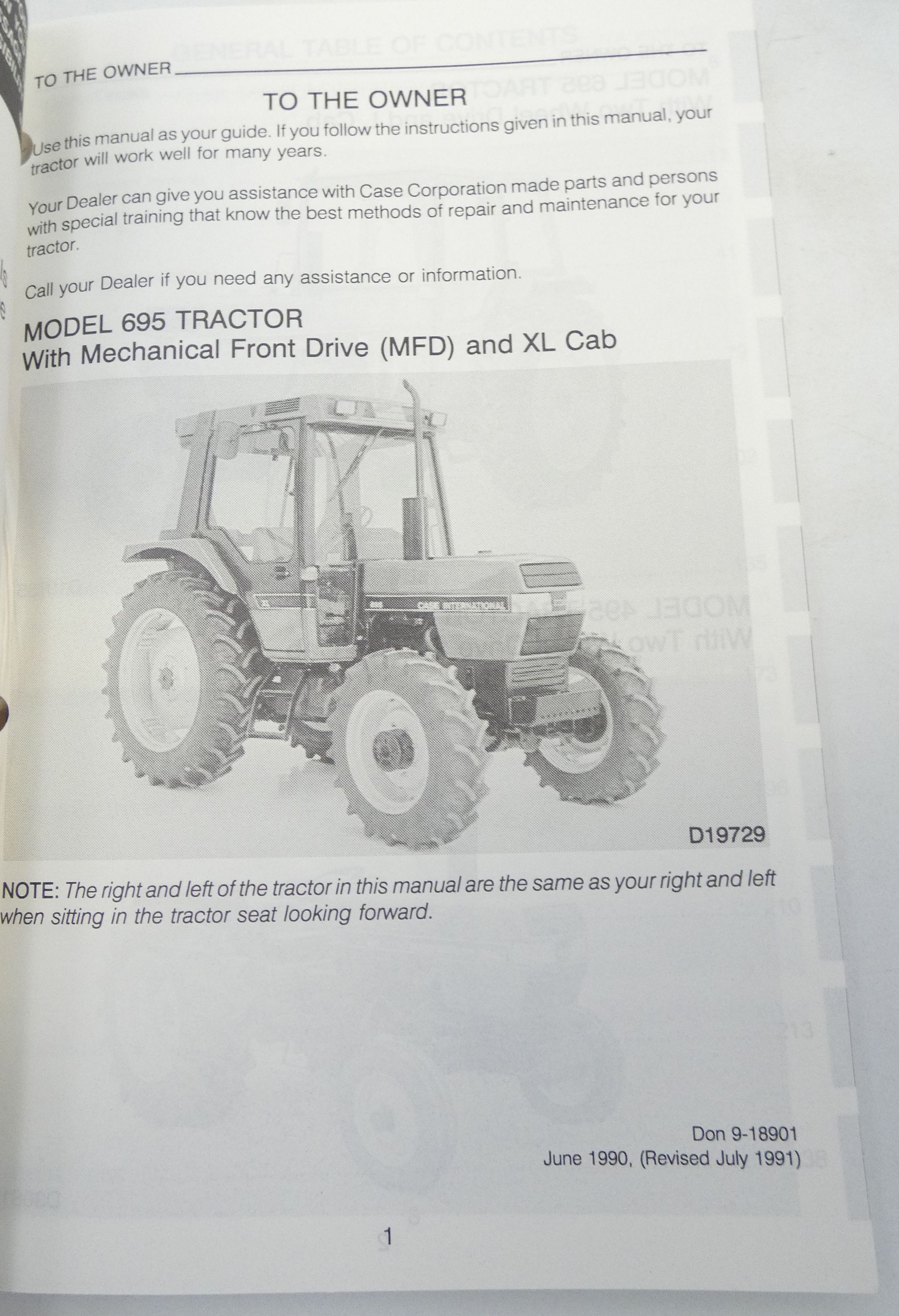 CaseIH 395, 495, 595, 695, 795, 895 and 995 tractors operators manual