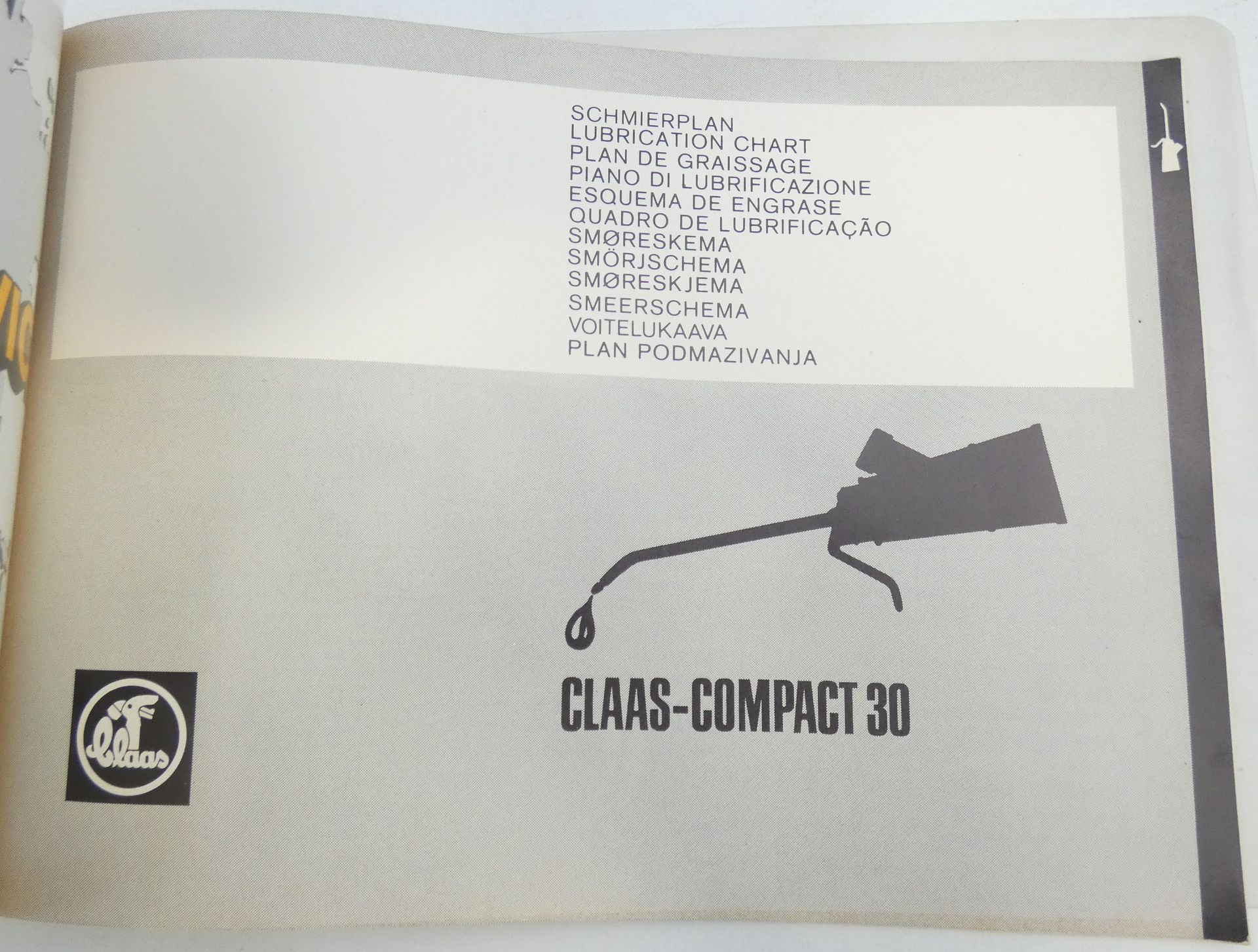 Claas Compact 30 operator's manual + lubrication chart