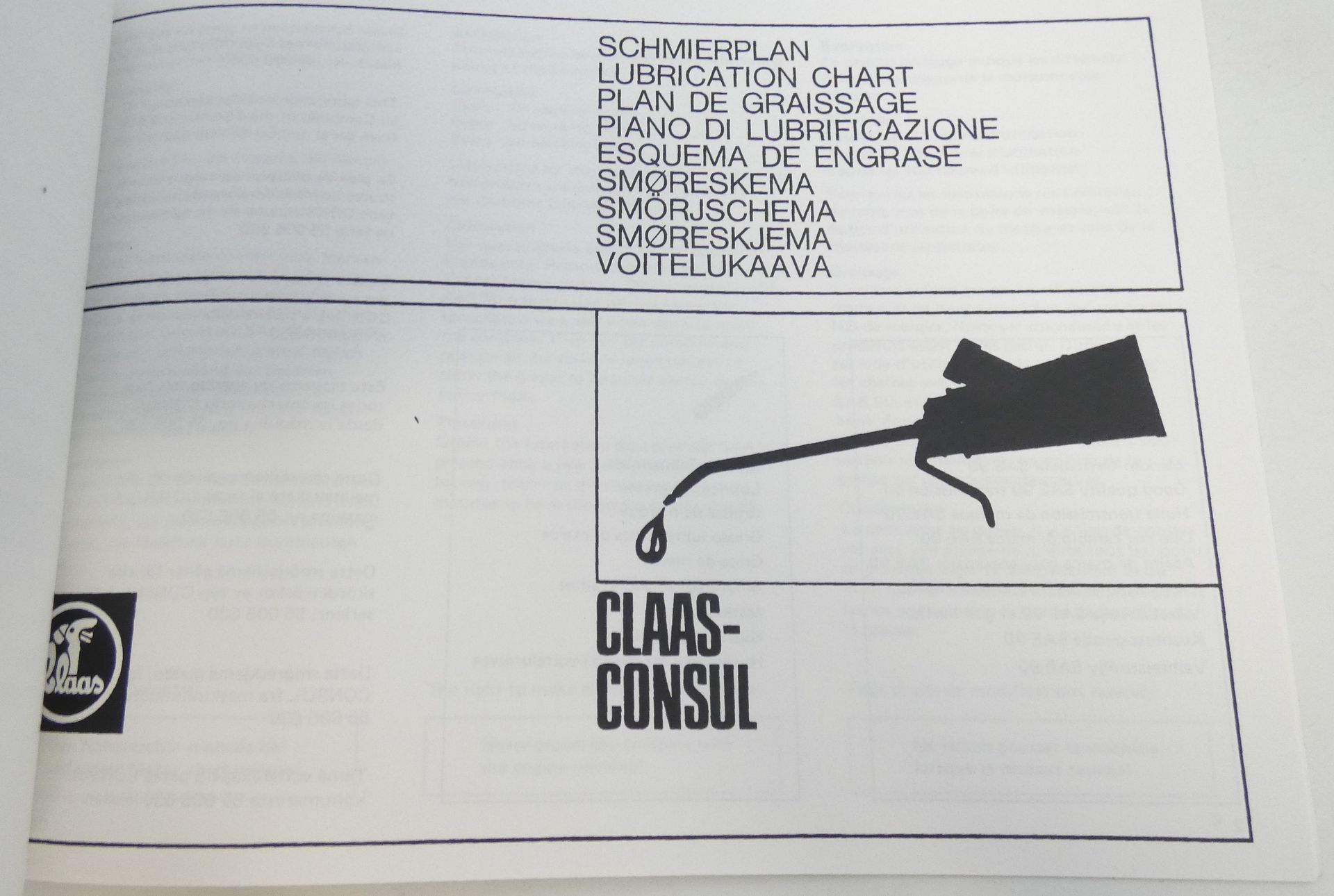 Claas Consul instruktionsbok + lubrication chart