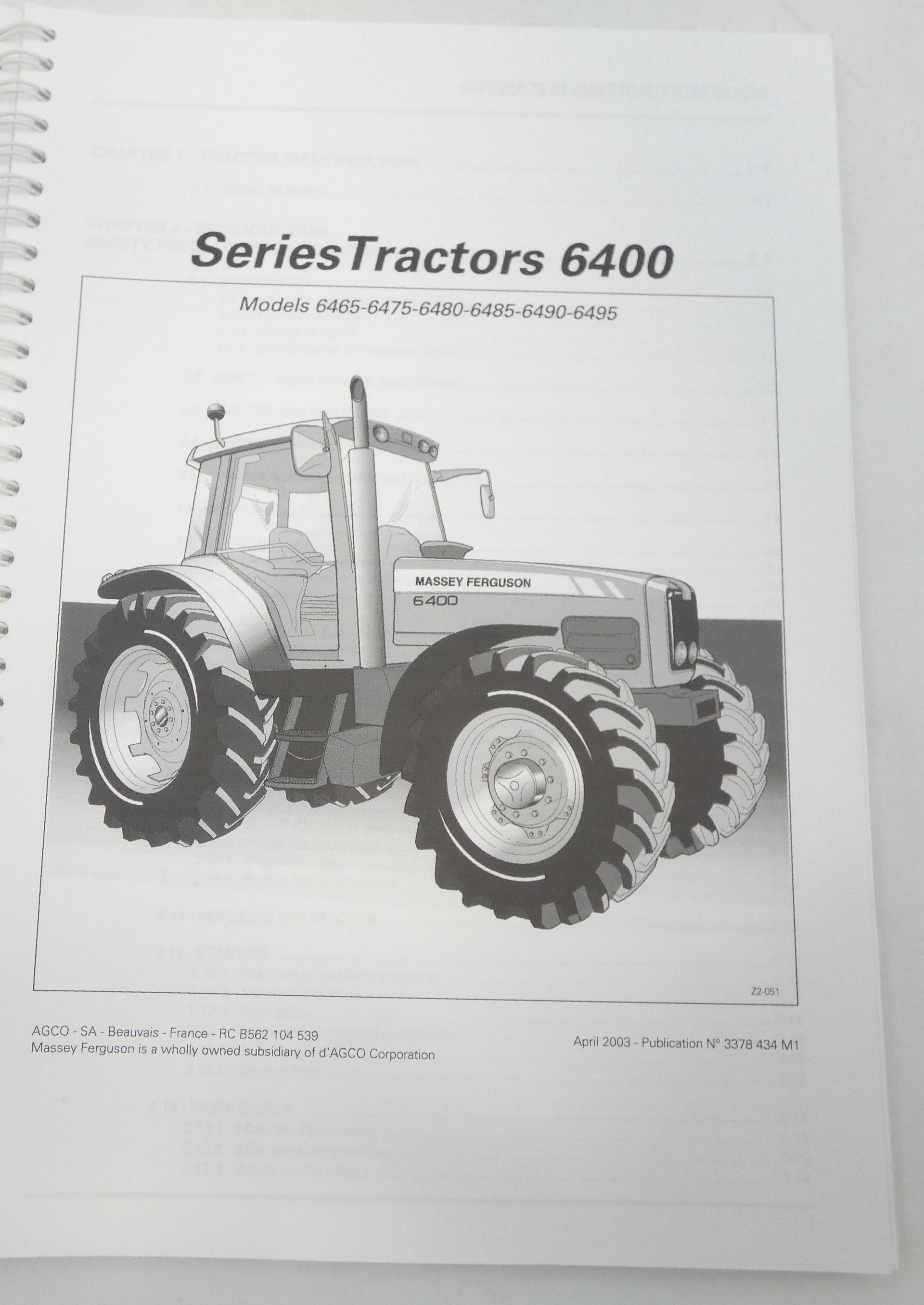 Massey-Ferguson 6400 series tractors operator instruction book