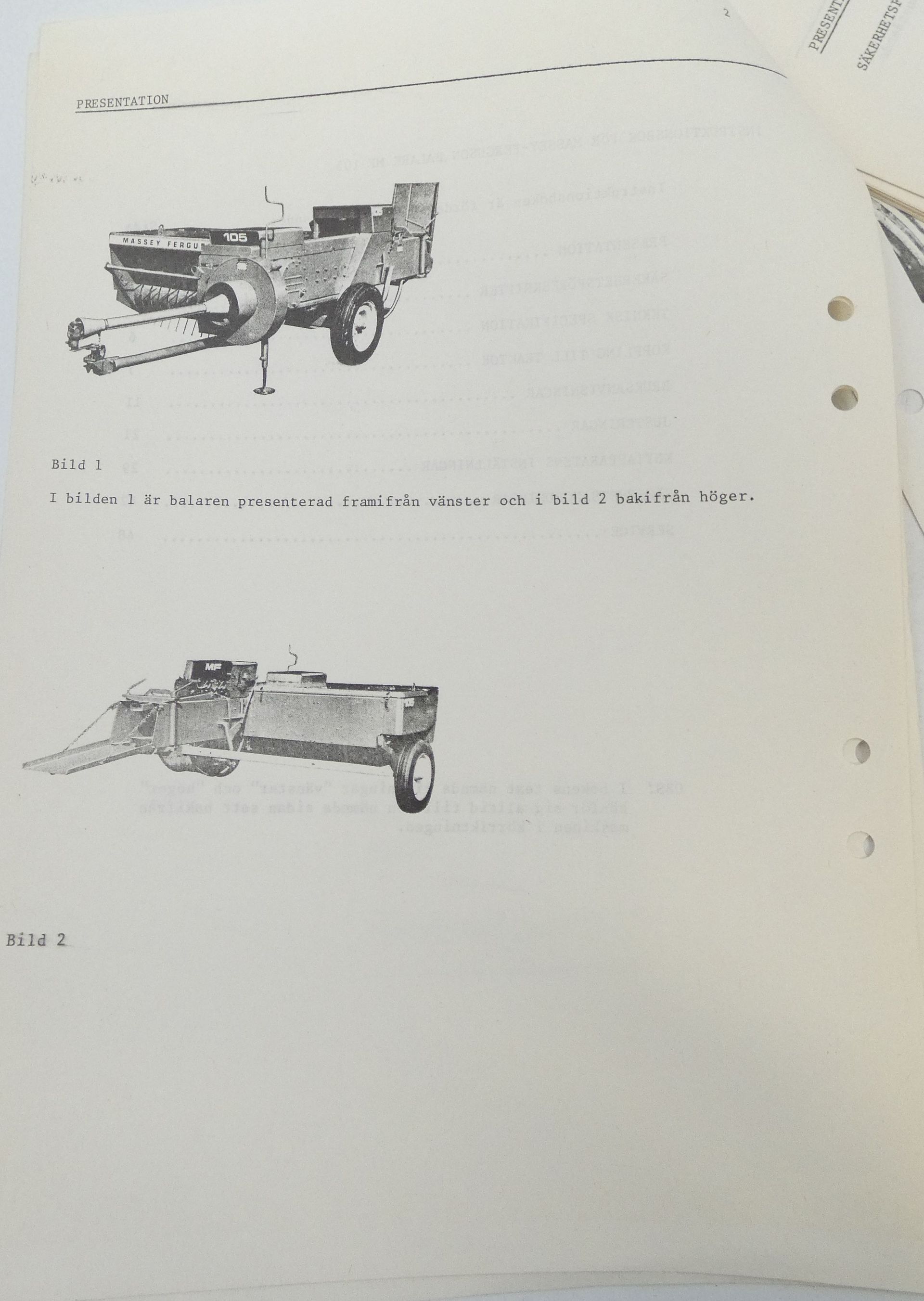 Massey-Ferguson MF105 balare instruktionsbok