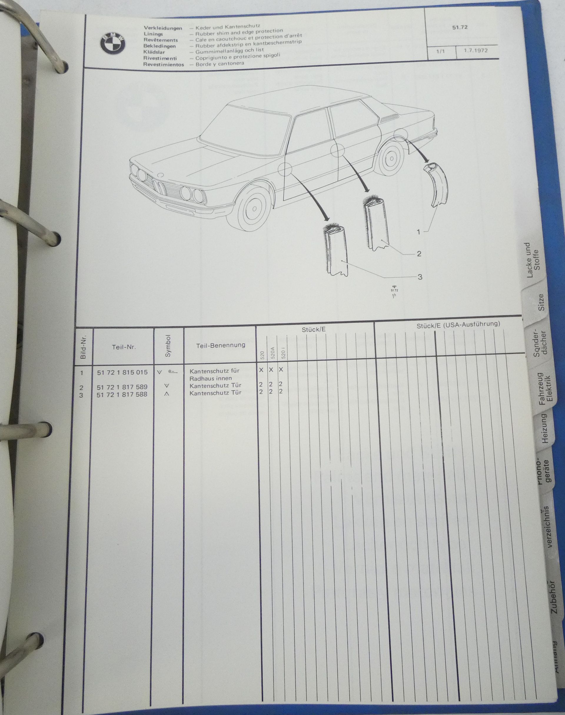 BMW 502, 520 A, 520i parts catalogue