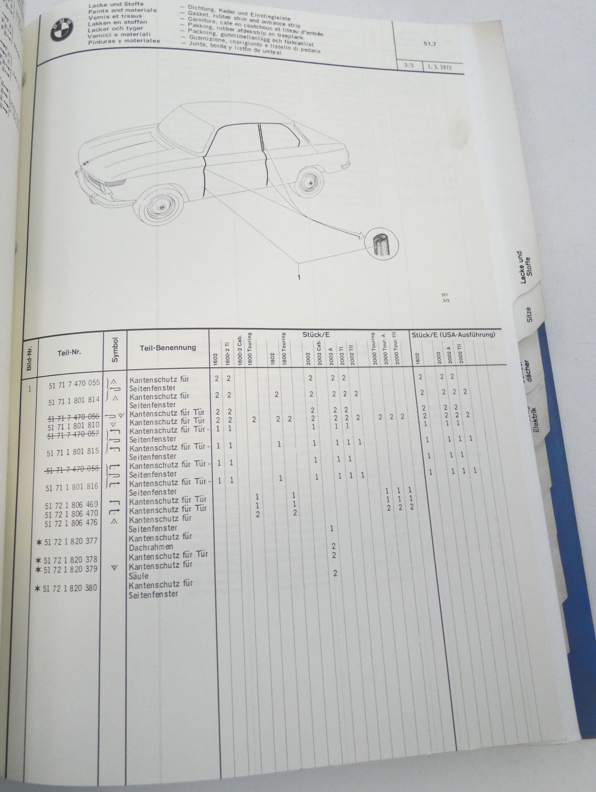 BMW 1602, 1802, 2002 parts catalogue