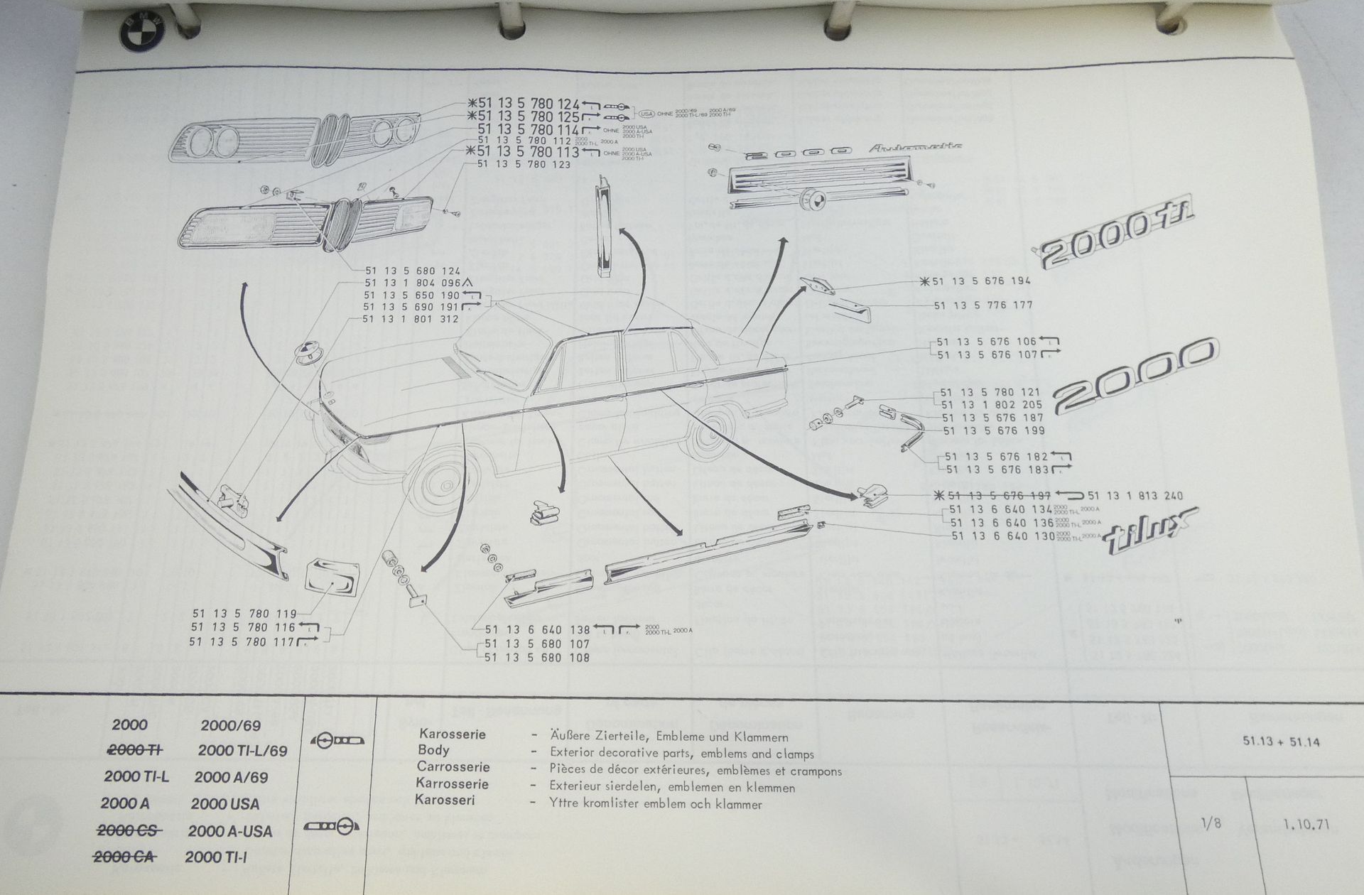 BMW 2000, 2000 CA, 2000 CS parts catalogue