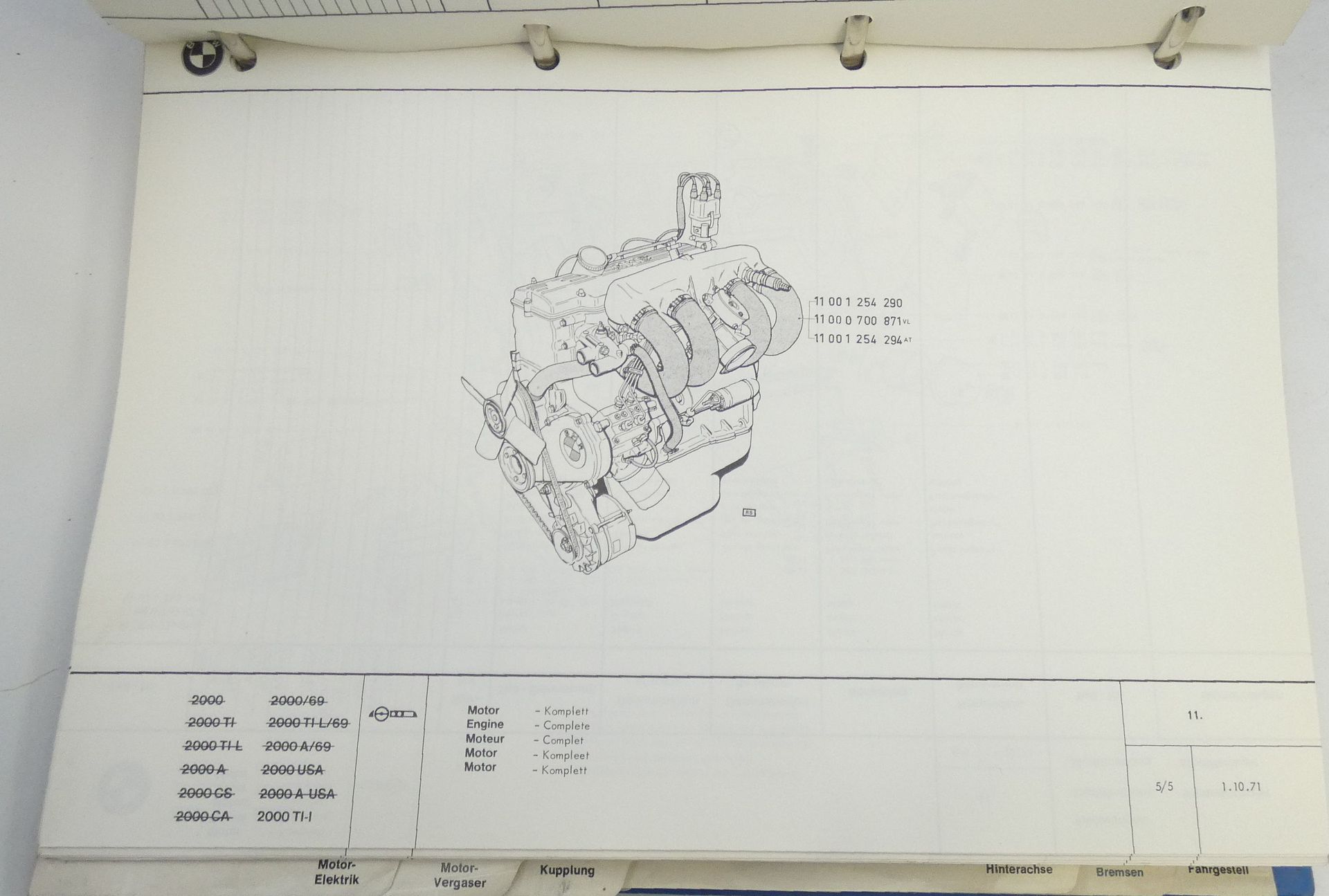 BMW 2000, 2000CA, 2000CS parts catalogue Volume 1