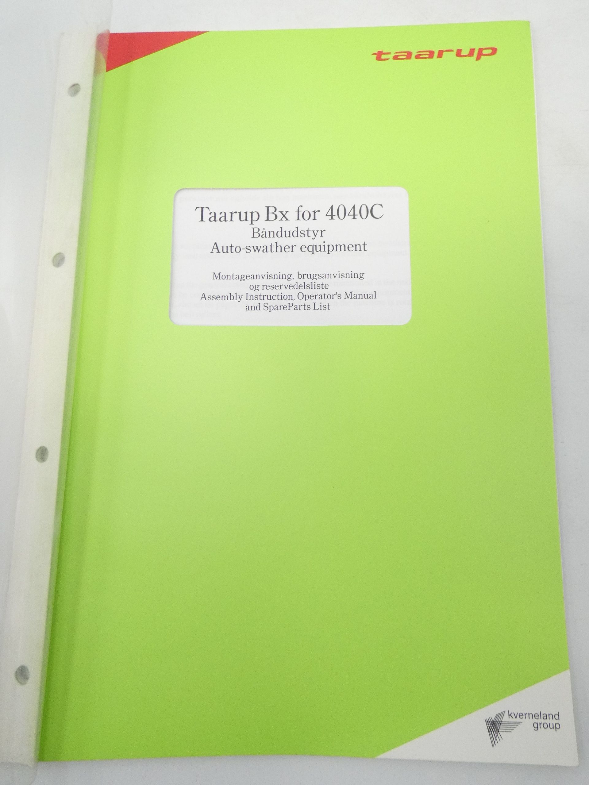 Taarup BX for 4040C auto-swather equipment assembly instruction, operator's manual