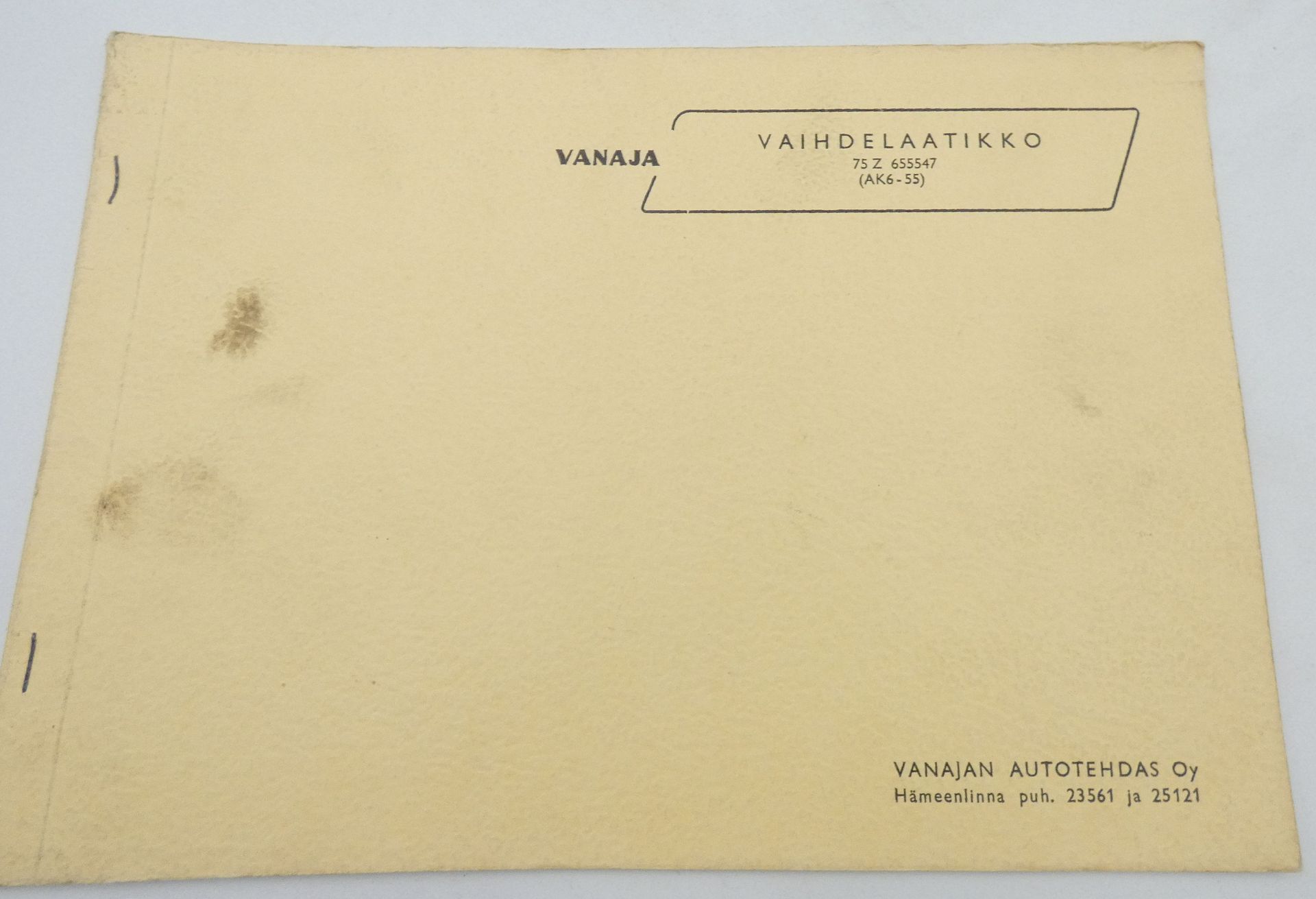 Vanaja 75 Z vaihdelaatikko varaosakirja