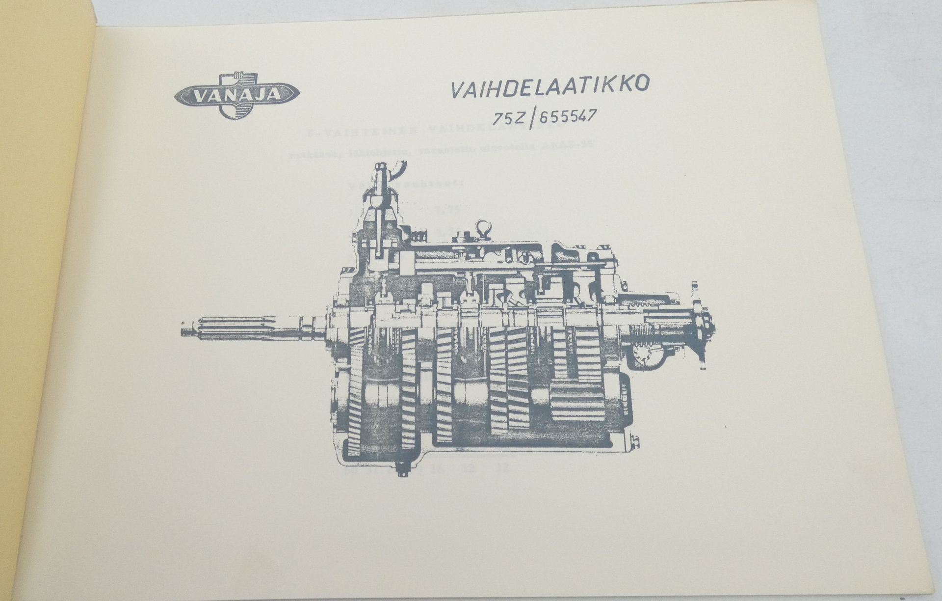 Vanaja 75 Z vaihdelaatikko varaosakirja