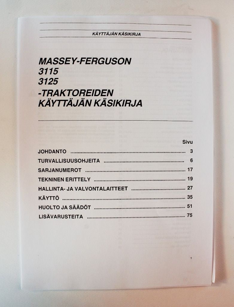 MF 3115, 3125 Käyttäjän käsikirja