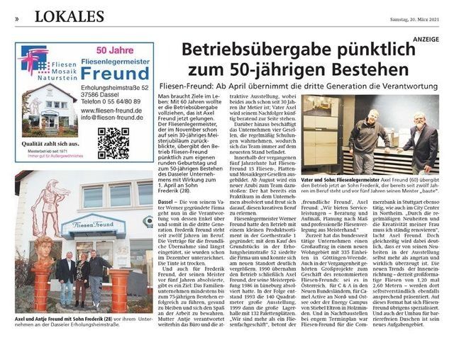 Zeitungsartikel mit Text und Fotos zum 50-jährigen Jubiläum der Firma 