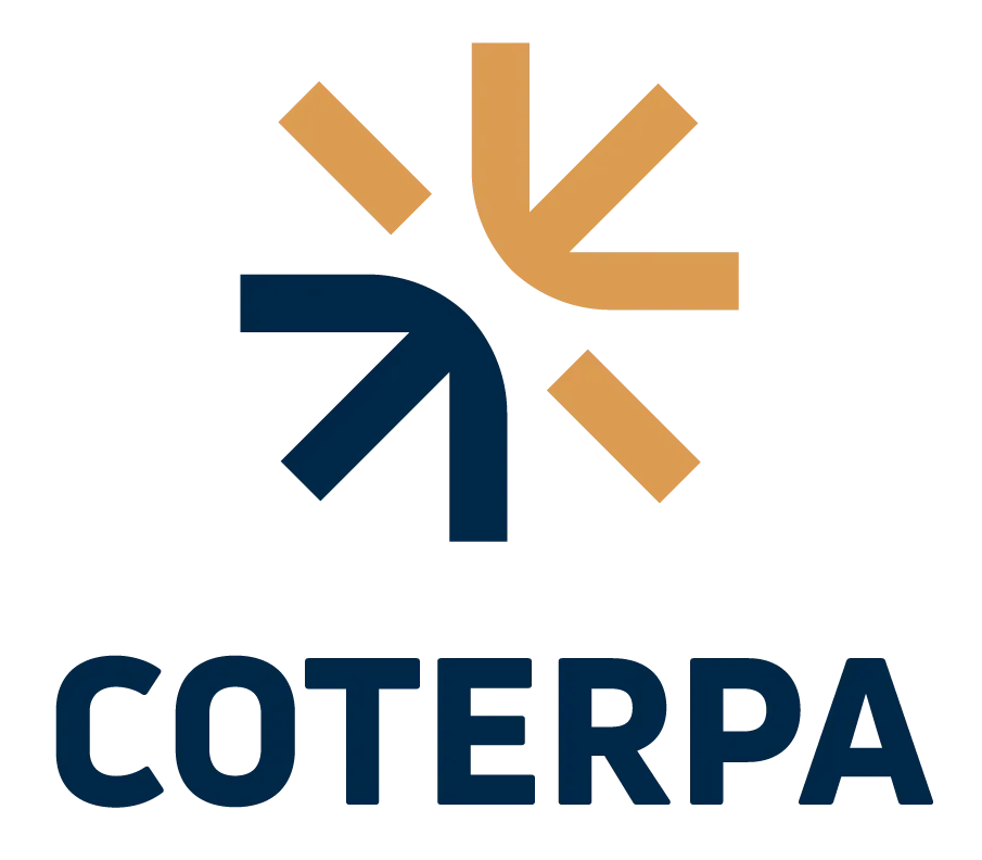 Logotipo de COTERPA con un símbolo abstracto azul marino y naranja sobre el nombre de la empresa.