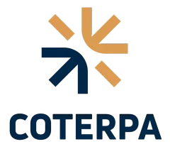 Logotipo de COTERPA con un símbolo abstracto azul marino y naranja sobre el nombre de la empresa.