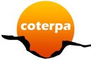 Logotipo de Coterpa: sol naranja con texto blanco sobre gráfico de tierra negra.