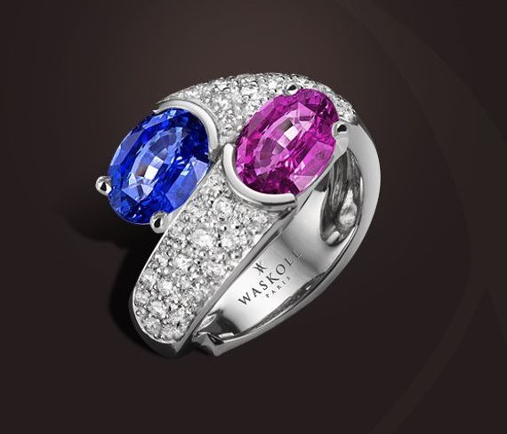 Bague pierre bleu et pierre rose