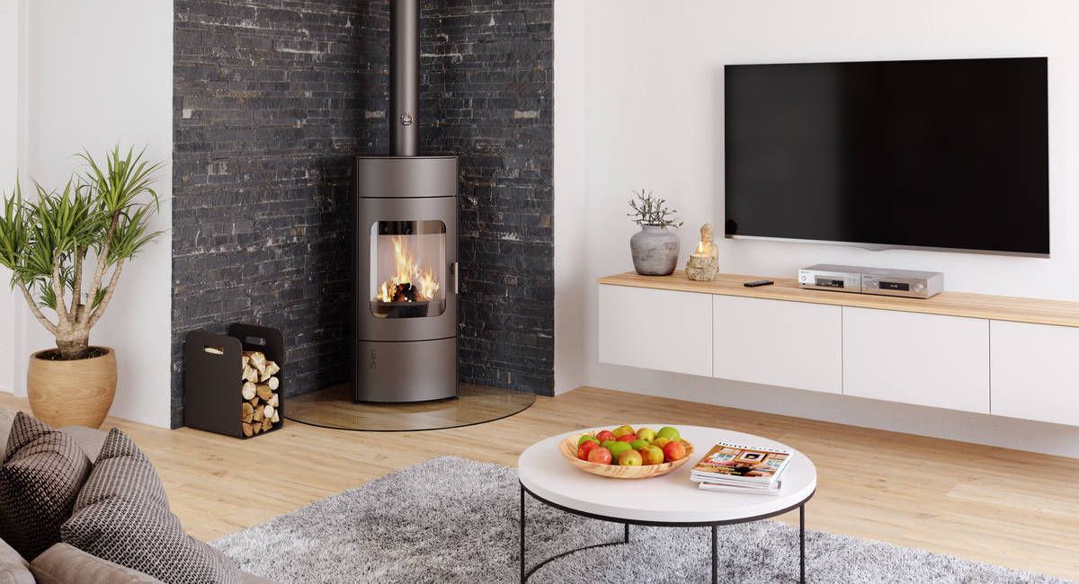 Poêle Lorflam dans un coin de pièce