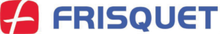 Logo pour Frisquet, carré rouge avec dessin blanc et texte bleu.