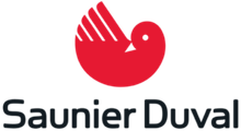 Logo oiseau rouge avec texte Saunier Duval.