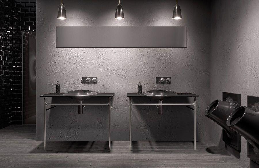 Urinale und Waschbecken in grau