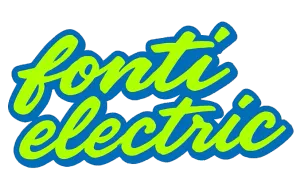 Logotipo de Fonti Electric en azul y verde sobre fondo blanco.