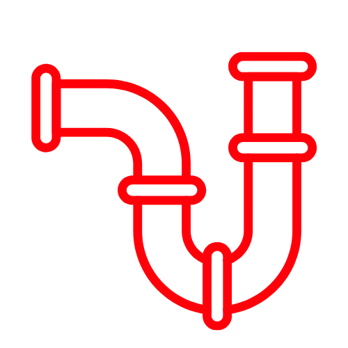 Contorno rojo de una trampa de plomería.