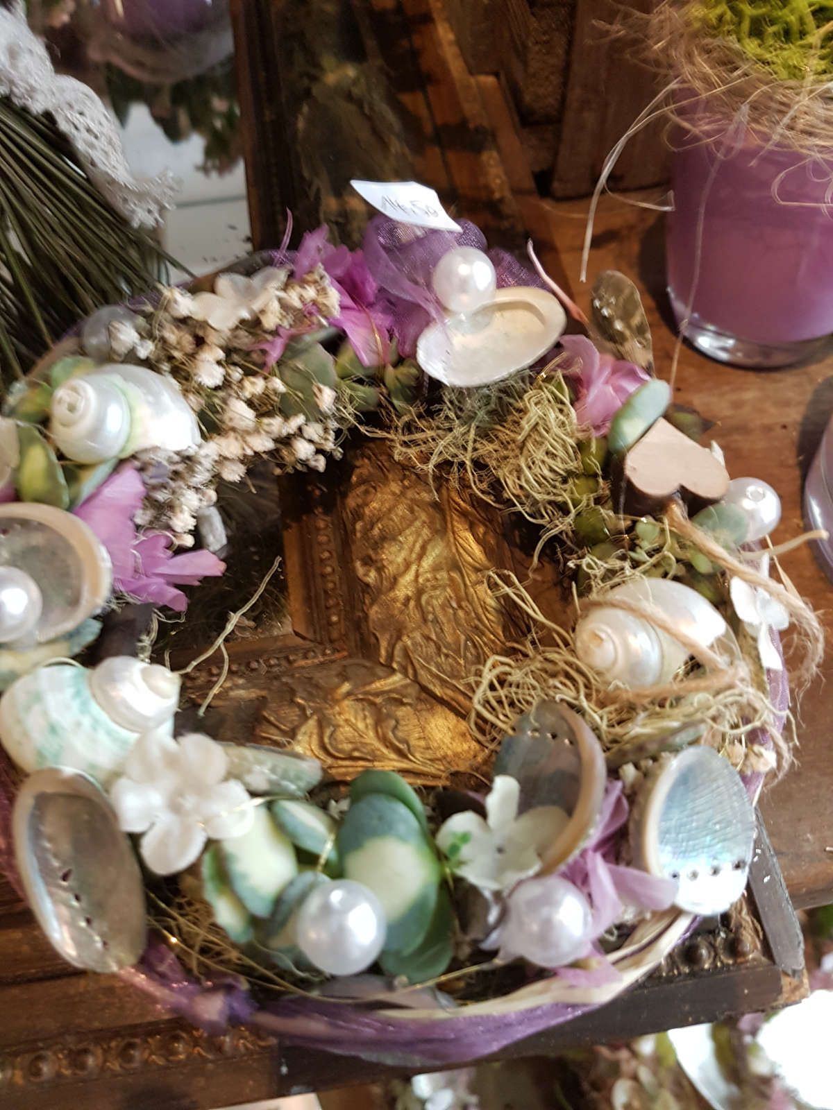 sommerblumen muschel kranz perle