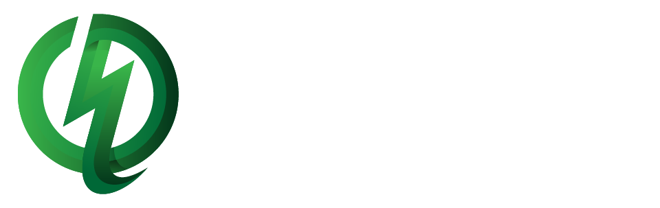 Logotipo circular verde con un rayo estilizado y un icono con la letra Q