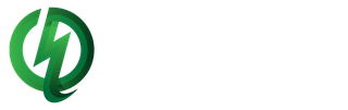 Logotipo circular verde con un rayo estilizado y un icono con la letra Q