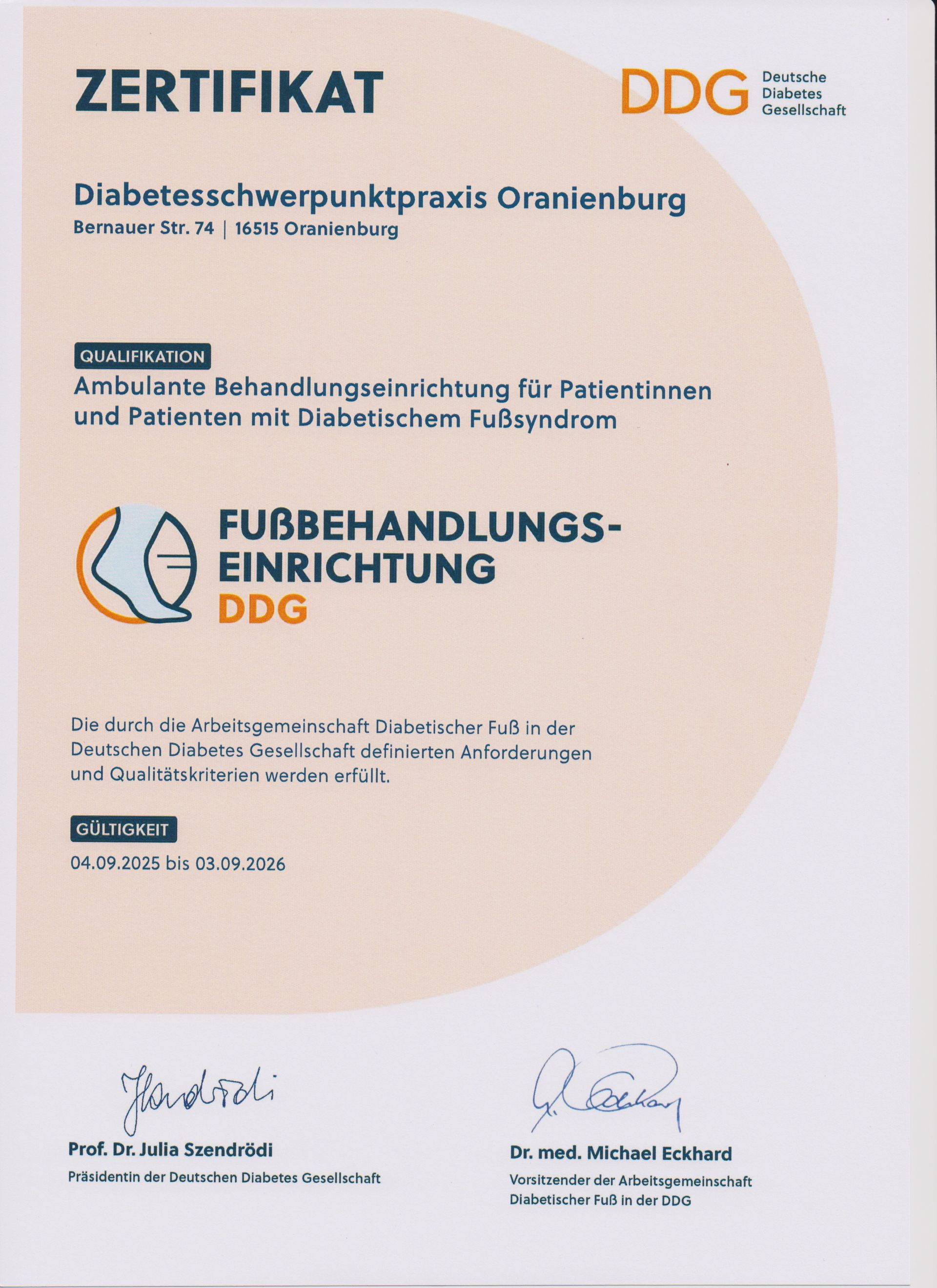 Zertifikat DDG Orianienburg
