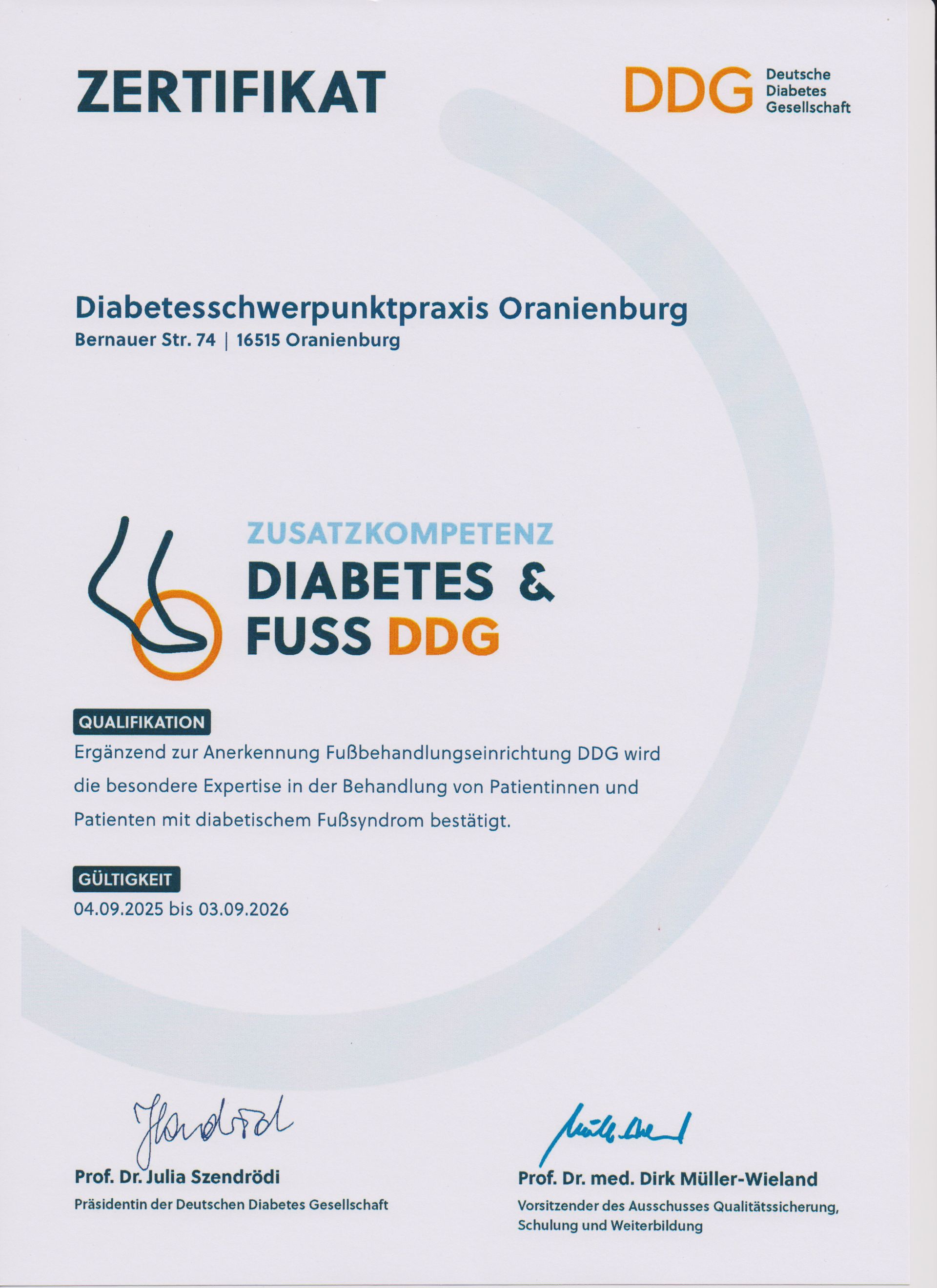 Zertifikat DDG Orianienburg