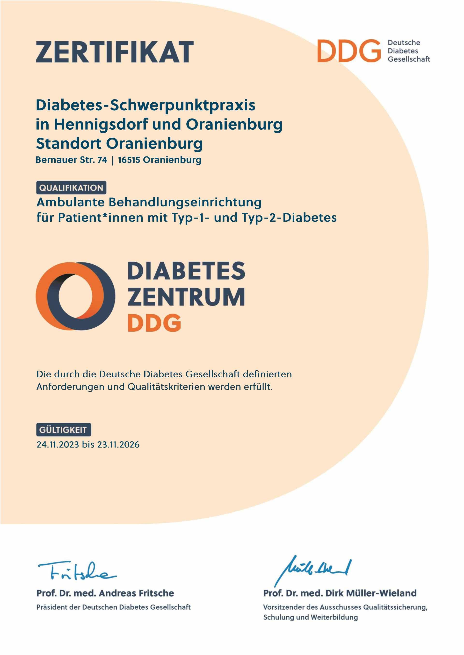 Diabetes Schwerpunktpraxis - Zertifikate - Oranienburg - Henningsdorf