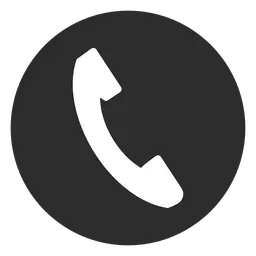 Un icono de teléfono blanco en un círculo negro sobre un fondo blanco.