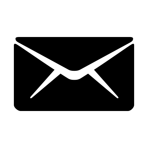 Un icono de sobre en blanco y negro sobre un fondo blanco.