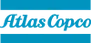 Das Atlas Copco-Logo zeigt den Markennamen in türkisfarbener Schrift, zentriert auf einem weißen Rechteck zwischen zwei horizontalen türkisfarbenen Balken.