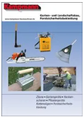 Werbeplakat für Kampmann, das professionelle Landschaftsbaugeräte und forstwirtschaftliche Sicherheitsausrüstung zeigt.