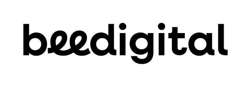 Logotipo "beedigital" con letras "ee" entrelazadas, texto negro.