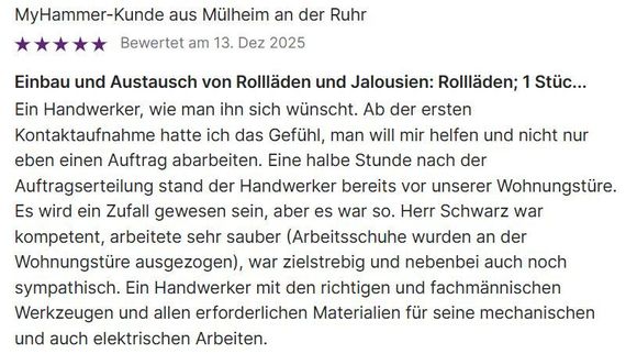 Deutsche Fünf-Sterne-Bewertung über einen Handwerker in Herblingen für Fliesenentfernung und Badsanierung