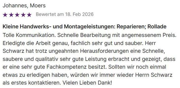 German review text with 5 purple stars, praising 