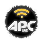El logotipo de APC Events tiene una antena amarilla.